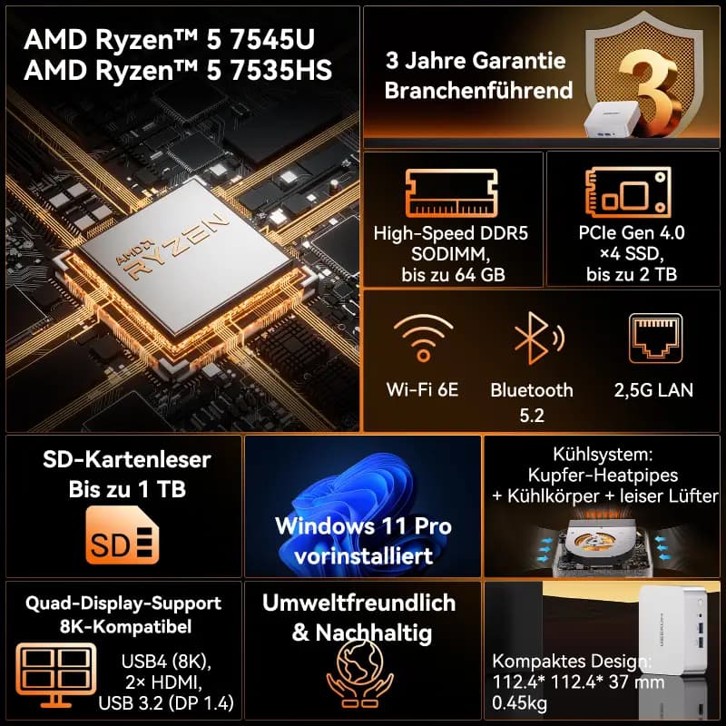 GEEKOM A7 2026 Edition Mini-PC | AMD R5-7535HS