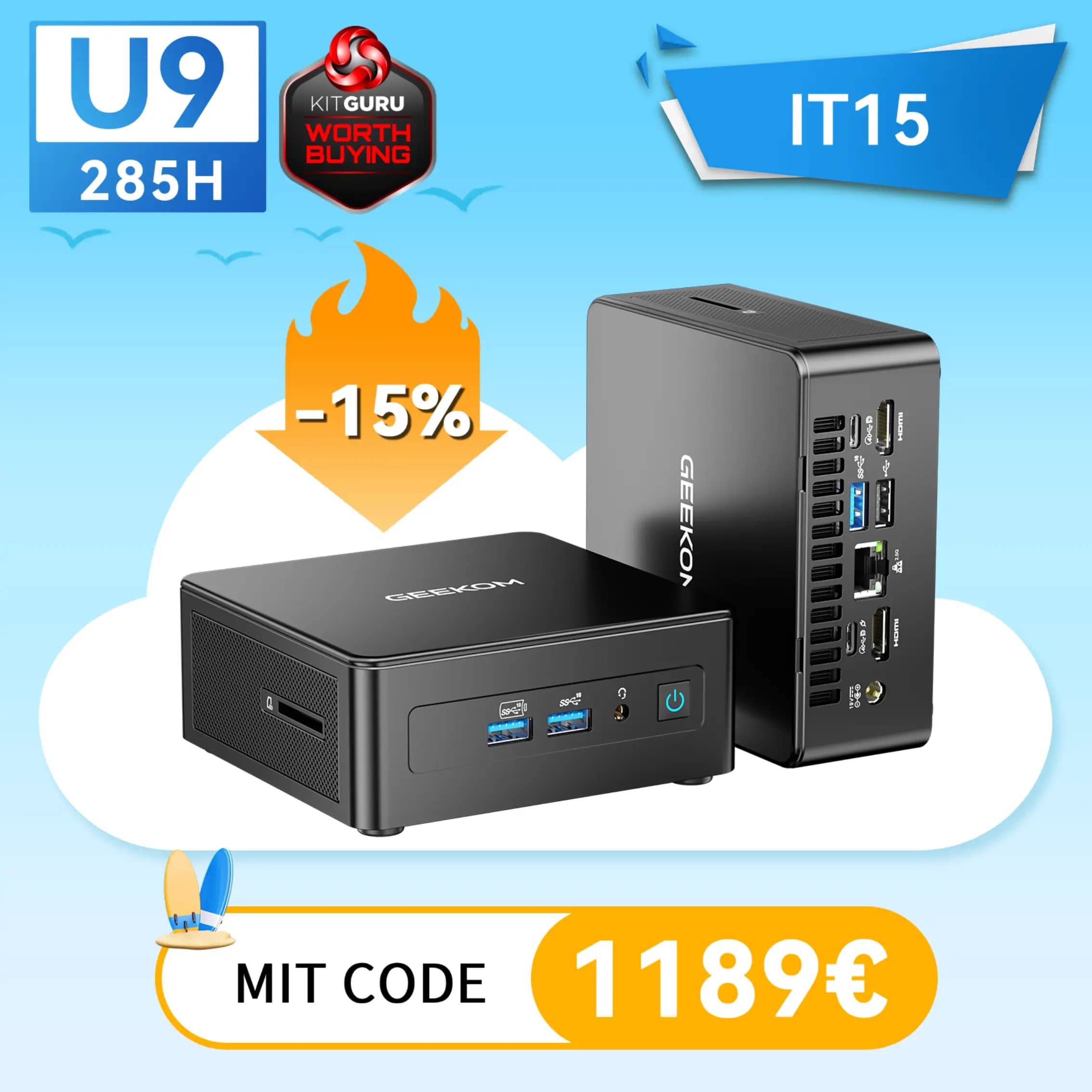 GEEKOM IT15 Mini AI PC | Intel® Core™ U9-285H