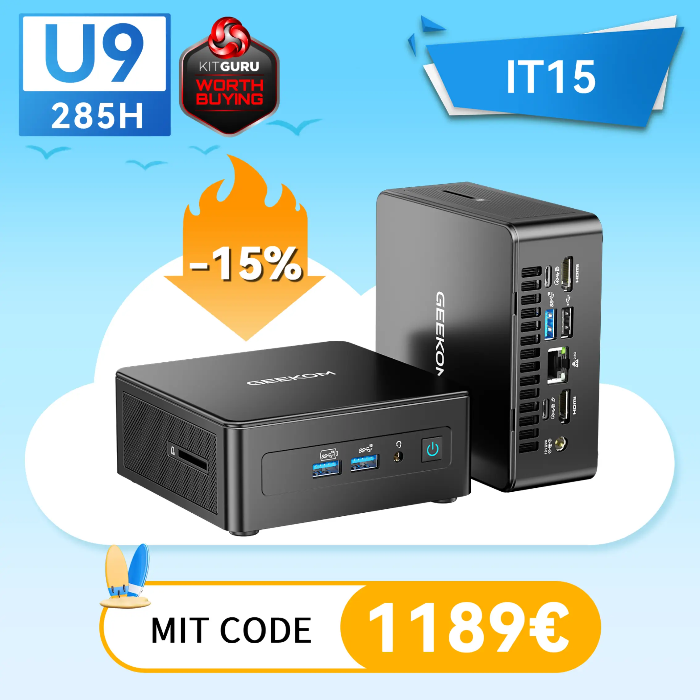 GEEKOM IT15 Mini AI PC | Intel® Core™ U9-285H